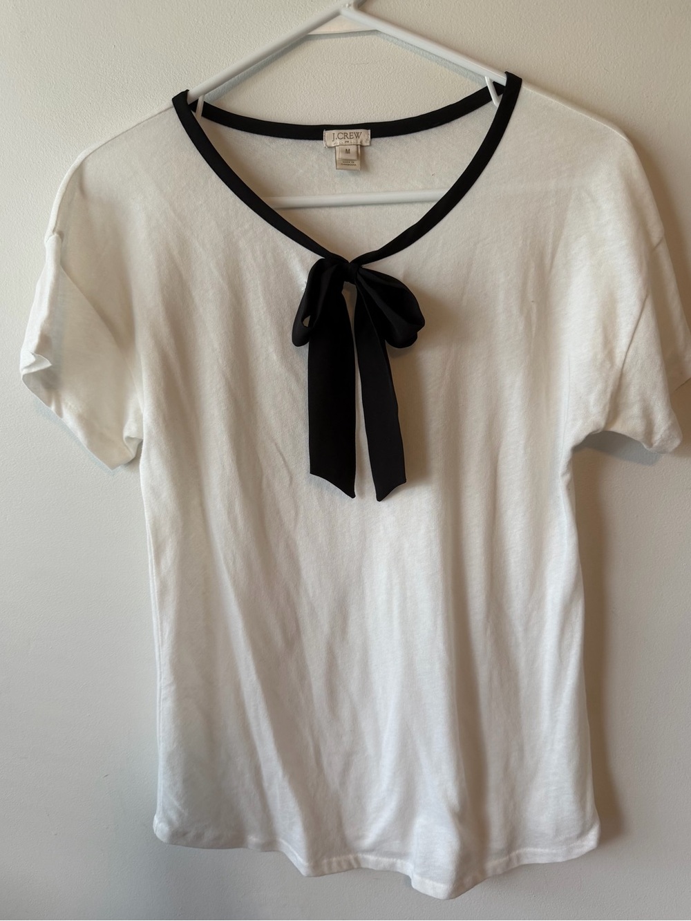 J.Crew White Top Black Bow M